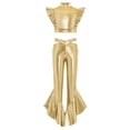 thumbnail image 4 of Eandarui Girls Jazz Hip Hop 2-Piece Set Ruffle Rhinestones Cami Top with Shiny Metallic Flared Pants Dance Performance Outfit Gold 6, 4 of 7