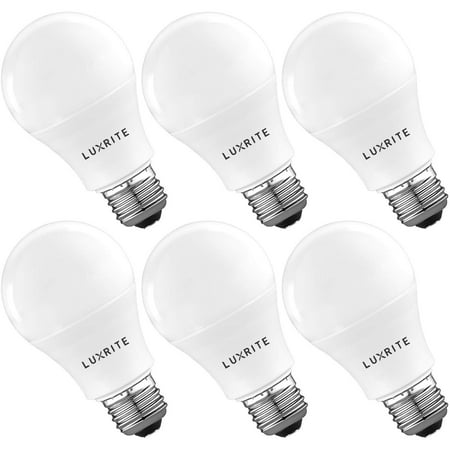 Luxrite A19 LED Light Bulb 60W Equivalent, 2700K Soft White Dimmable, 800 Lumens, Standard LED Bulb 9W, E26 Base, Energy Star, Enclosed Fixture Rated, Perfect for Lamps and Home Lighting (6