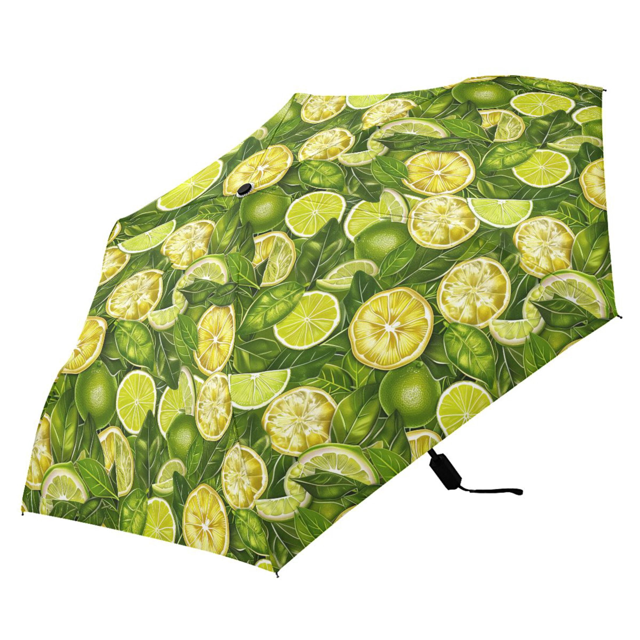 Lemon Slices and Leaves Compact Sun Umbrella Windproof Travel Umbrellas for Rain Strong Portable UV Protection
