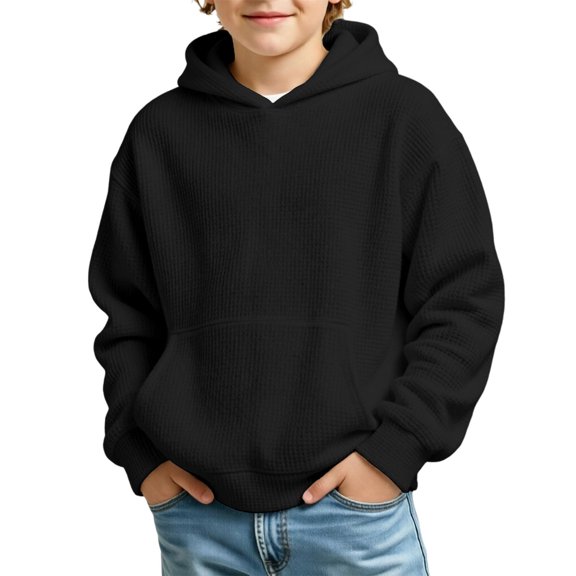Bysome Boys Sweatshirts Solid Color Long Sleeve Hooded Tees Autumn Warm Boys Hoodies Size 4-5 Years Black