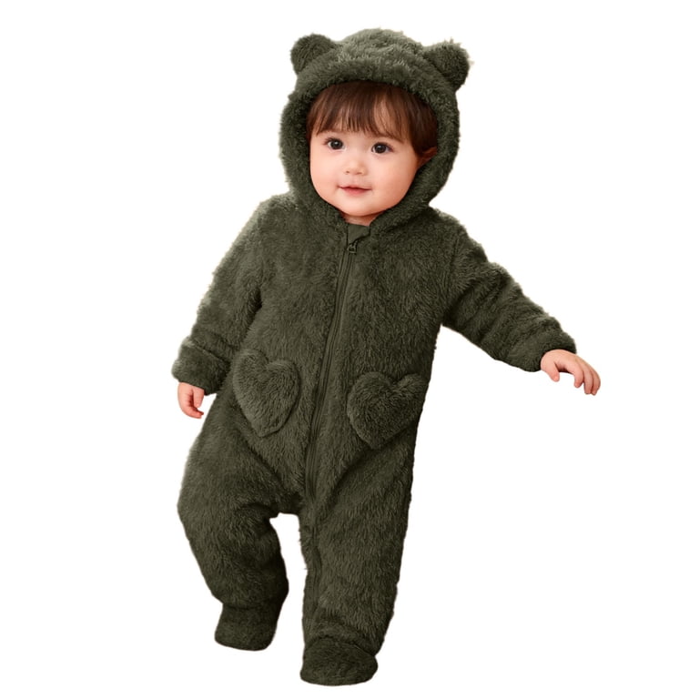 Boys Girls Fluffy Jumpsuit - Warm Windproof Long Sleeve Romper