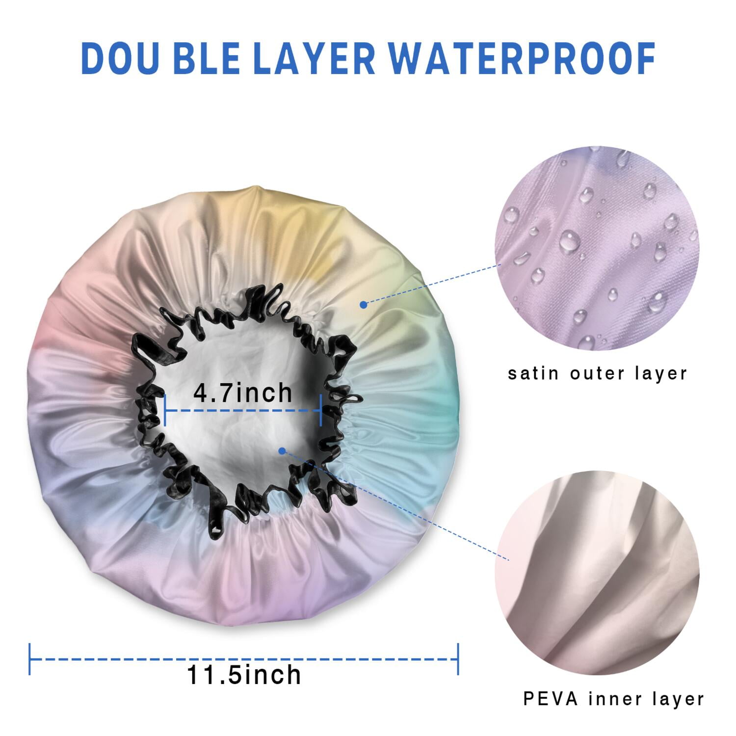 Shower Caps,Soft Pastel Cloudscape Waterproof Shower Cap for Women 4 Pieces,Double Reusable Hair Cover for Shower PEVA Elastic Stretch Hem