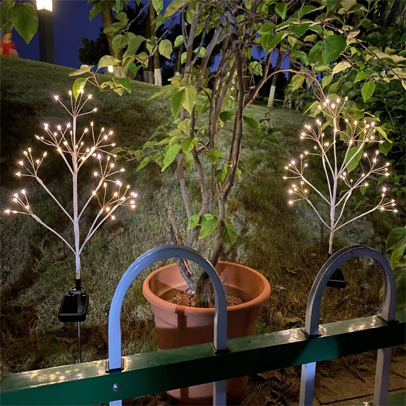 2pcs Solar Garden Christmas Lights, LED Copper Wire Tree Lights for Outdoor Decor, Solar-Powered String Lights for Courtyards, Festive Xmas Solar String Lights, 27.6in/70cm, White