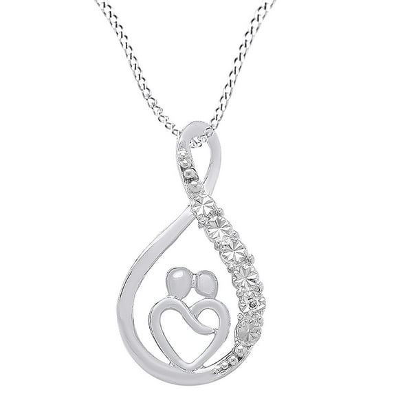 AFFY Mother Accent Natural Diamond Heart Infinity Pendant Necklace in 14k White Gold Over Sterling Silver