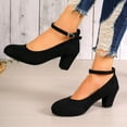 thumbnail image 3 of Black Dress Shoes for Women Suede Pointed Toe Block High Heels Ankle Strap Business Formal Fall Pumps Ladies, 3 of 7