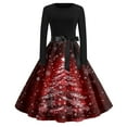 thumbnail image 2 of Christmas Dresses for Women Women's Fashion Round Neck Casual Slim Christmas Printed Long Sleeve Dresses for Christmas Party,Wine,2XL, 2 of 4