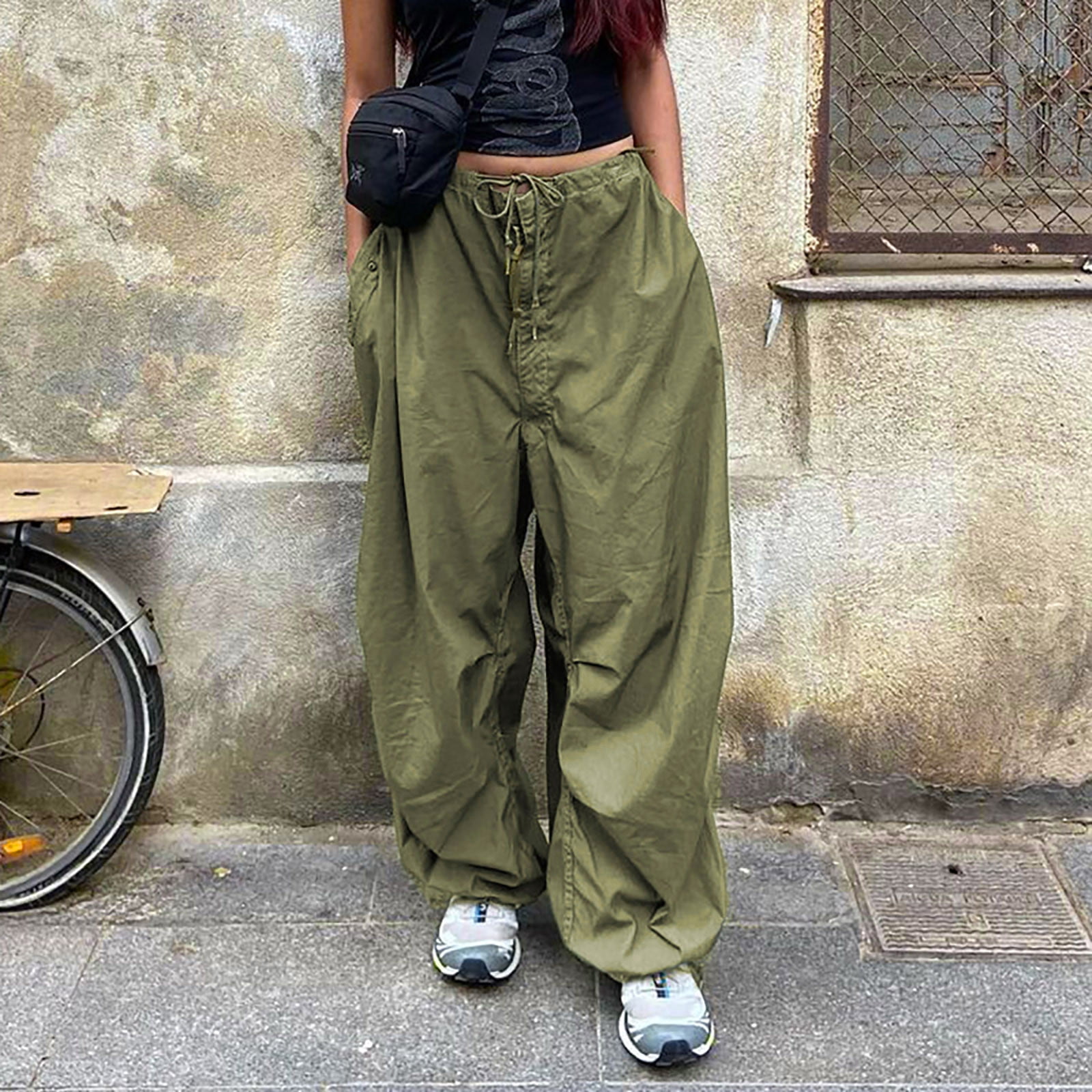 RXIRUCGD Fall Clothes for Women 2022 Women Low Waist Baggy Pants Loose  Pocket Jogger Trousers Hippie Punk Streetwear Solid Full Length Pants  Trousers