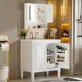 thumbnail image 3 of 30" Bathroom Vanity with Matching Mirror Medicine Cabinet Combo Set, Modern Bathroom Storage Cabinet with Ceramic Sink, Wall-Mounted Medicine Cabinet for Bathroom, White, 3 of 10