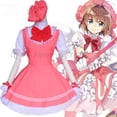 thumbnail image 5 of Vestido de princesa Sakura Carcaptor rosa para niñas de Anime, disfraz de Cosplay, vestido de Lolita para niños, uniforme de combate con cartas, delantal, vestido con sombrero, 5 of 5