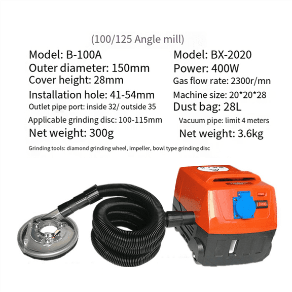 Dust Shroud Kit Dry Grinding Cover Tool for Angle Hand Grinder Clear 100-125mm S29 20 with Vacuum Cleaner