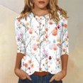thumbnail image 2 of Women's Floral Print Casual Blouse Lightweight Summer Tops with 3/4 Sleeves and Round Neckline Vibrant Colors, 2 of 5