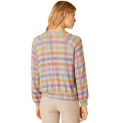 Beyond Yoga Relaxed Raglan Pullover Pastel Gingham Small