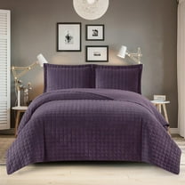 Royal Tradition Plush Velvet Purple Quilted Checkered Bedspread & Coverlet, Full/Queen