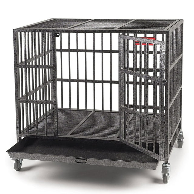 ProSelect Caisse en Acier Empire pour Grands Chiens avec Plateau et Roues, Noir