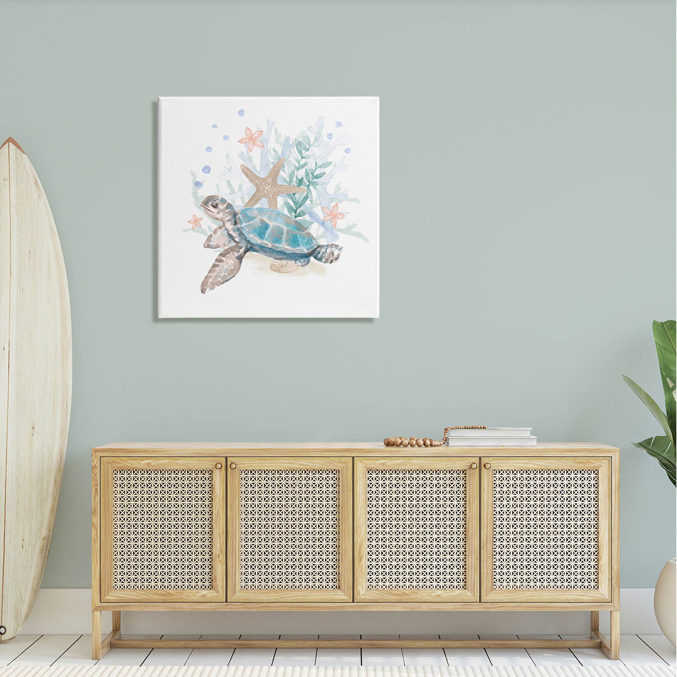 Mixed Sea Life Tortoise Swimming Animals & Insects Graphic Art Gallery Wrapped Canvas Print Wall Art