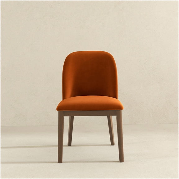 Mid-Century Modern Velvet Dining Chairs Set of 2 with Solid Wood Legs in Burnt Orange