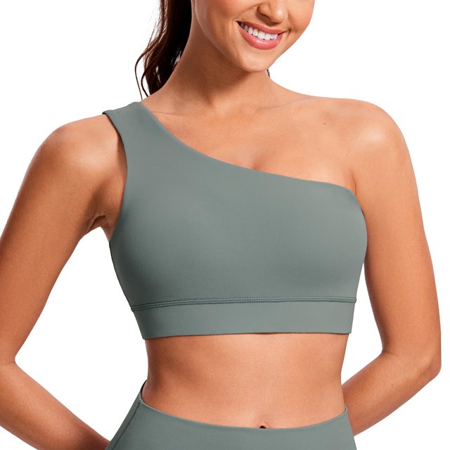 Top deportivo CRZ YOGA Butterluxe con un solo hombro en gris salvia, talla L