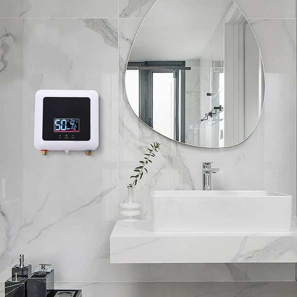 DENEST Black and White Tankless Water Heater Electric with LED Display