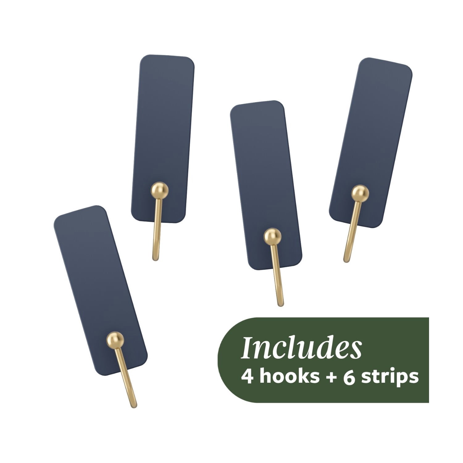 Command Medium Hooks, Juniper Berry, Holds 3 lbs, 4 Hooks, 6 Adhesive Strips