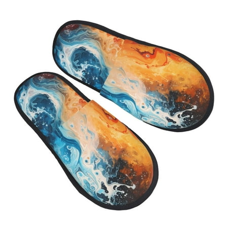

Ocsxa Mens Womens Cozy Memory Foam Scuff Slippers Slip On Warm House Shoes Indoor/Outdoor Red And Blue Waves Designs-Medium