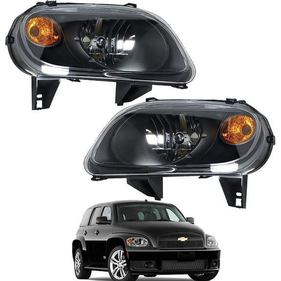 ALL-CARB 2-Pack Headlight Assembly Headlamps Replacement for 2006-2011 HHR Driver and Passenger Side Black Housing Clear Lens GM2502262, GM2503262, 15827441, 15827442