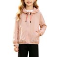 thumbnail image 2 of PureCasa Girls Windbreaker Hooded Jackets Lightweight Solid Color Zippered Hooded Casual Loose Jacket Sun Protection Top, 2 of 8