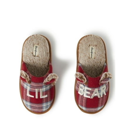 

Dearfoams Kid s Lil Bear Red Plaid Scuff Slippers