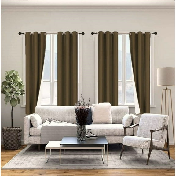 K86 Set of 2 Panels 100% Blackout Window Curtain Drapes Top Grommets 84" Long Brown Color Full Room Darkening