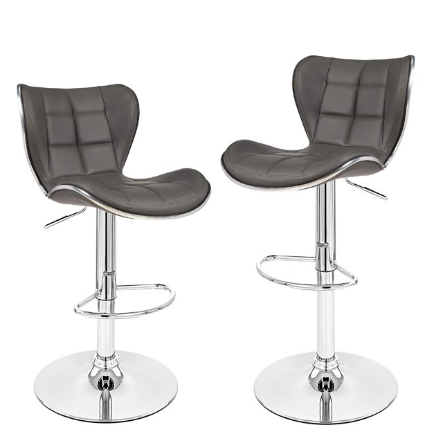 Bronte Living Leatherette Bar Stool 360 Swivel, Adjustable Height 24" to 33" High Backrest, with Hard Floor Protection Rubber Band - Series Susan (Set of 2)