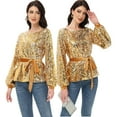 thumbnail image 5 of Women's Long Sleeve Sequin Crew Neck Fashion Pullovers Sweatshirt, Gold, Medium, 5 of 6
