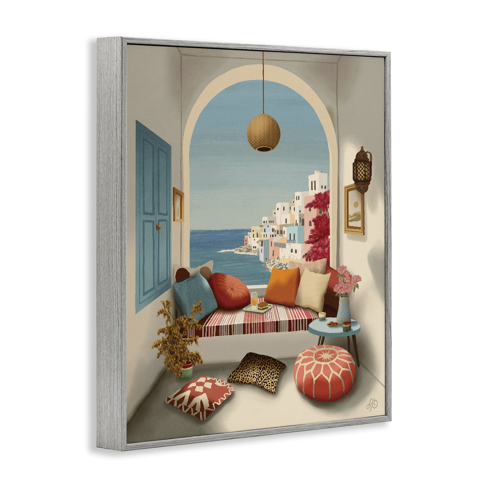 Stupell Industries Mediterranean Seaside Window View Gray Framed Giclee Art, design by Lisa R Dumm