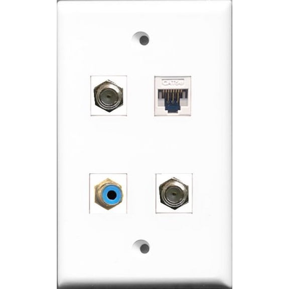 RiteAV 1 Port RCA Blue 2 Port Coax Cable TV- F-Type and 1 Port Cat5e Ethernet White Wall Plate