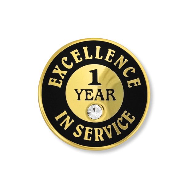 PinMart Plated Excellence in Service Enamel Lapel Pin w/ Rhinestone