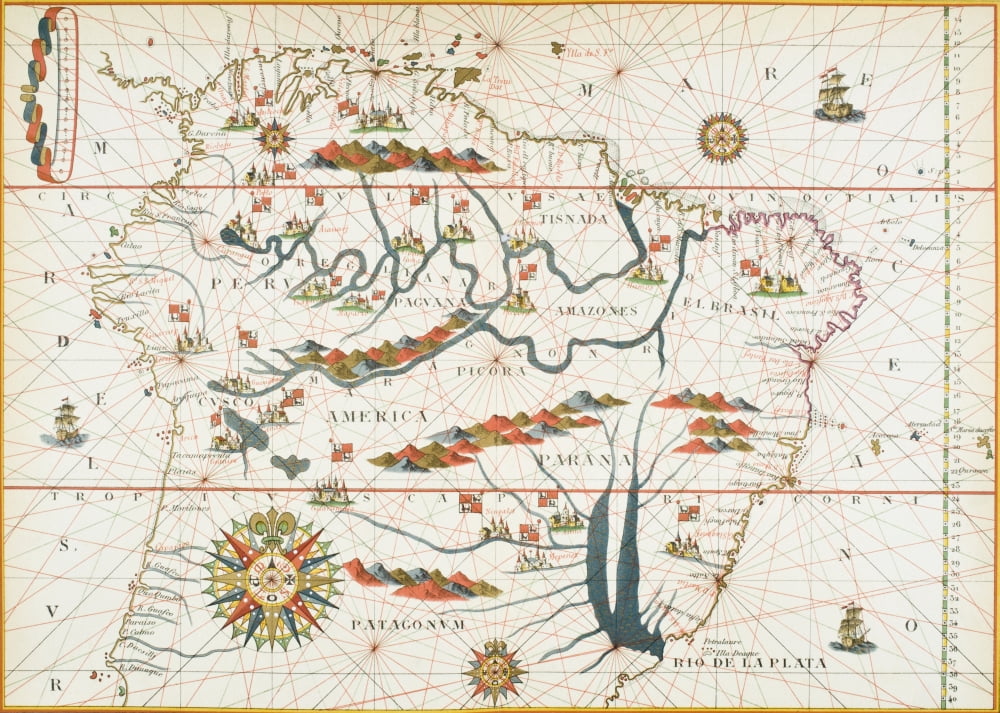 Map Of America Reduced Facsimile Of A Map From The Spanish Atlas Published In Messina 1582 From Science And Literature In The Middle Ages By Paul Lacroix Published London 1878 Canvas Art - Ken Welsh