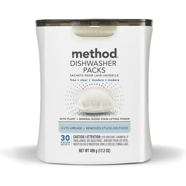 Method Dishwasher Detergent Packs, Free   Clear, 30 count