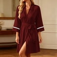 thumbnail image 2 of AnuYalue Bathrobe for Women Trendy V Neck Soft Nightgown 3/4 Sleeve Sleepwear Quick Dry Robes Home Wear, 2 of 8