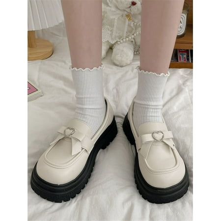 

Heart-ring & Bow Decor Flatform Loafers Women‘s Footwear