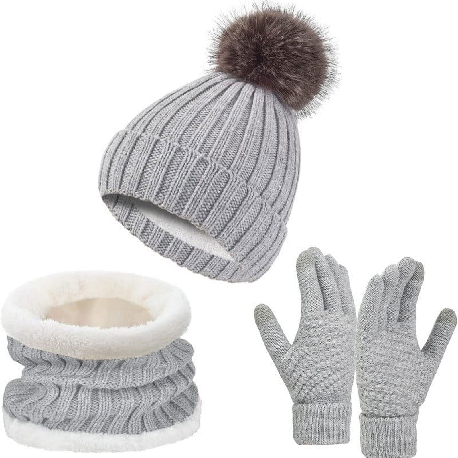 PureCasa Scarf Hat Gloves Set for Women, Ribbed Knit and 