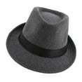 thumbnail image 1 of Retro Fedora Hat Ribbon Band Warm Manhattan Gangster Trilby Panama Hat Gray, 1 of 9