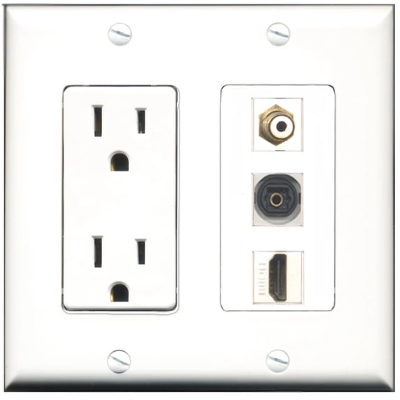 Ultra Spec Cables 15 Amp Power Outlet 1 Port HDMI 1 Port RCA 1 Port Toslink Wall Plate