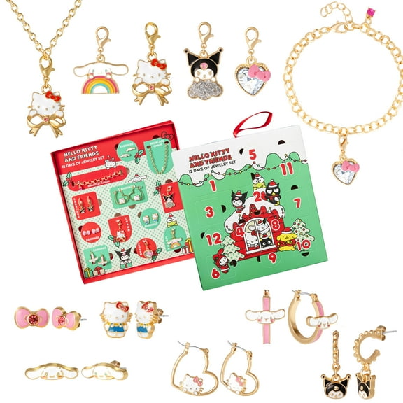 Hello Kitty 12-Piece Jewelry Advent Set - Earrings, Charms, and Bracelets