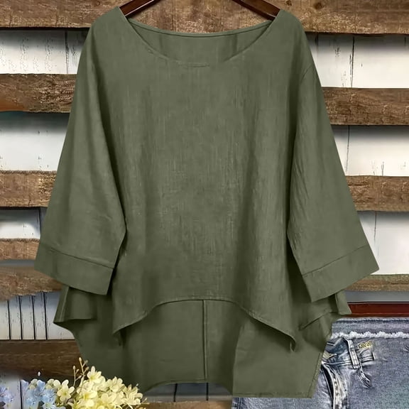 Women's Casual Short Sleeve Linen-Look Top with Embroidery Detail, V-Neck T-Shirt for Spring and Summer