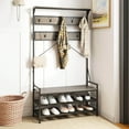 thumbnail image 4 of Costway Coat Rack 4-In-1 Hall Tree with 11 Hanging Hooks, Shoe Bench, 2-Tier Shoe Rack Gray, 4 of 10