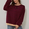 thumbnail image 2 of BODOAO Oversized Striped Crewneck Sweatshirt for Women Long Sleeve Color Block Pullover Tops Casual Loose Workout Shirt Women Oversized Striped Crew Neck Sweatshirt Loose Pullover Shirt Top Wine Xl, 2 of 9