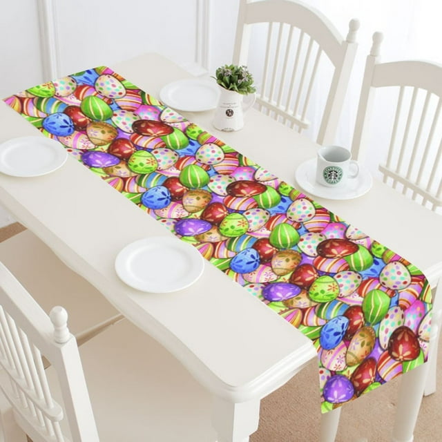 MYPOP Happy Easter Table Runner Home Decor 16x72 Inch,Colorful Easter Egg Table Cloth Runner for Wedding Party Banquet Decoration