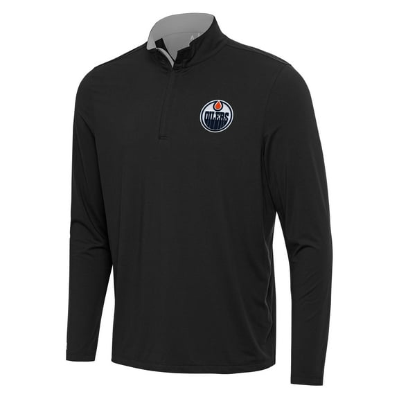 Men's Antigua Black/Gray Edmonton Oilers Content Quarter-Zip Pullover Top