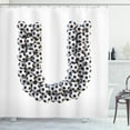 thumbnail image 1 of Letter U Shower Curtain, Stack of Soccer Balls with U Shape Alphabet in Football Theme Outdoor Sports, Fabric Bathroom Set with Hooks, 69W X 70L Inches, Black White, by Ambesonne, 1 of 3