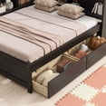 thumbnail image 3 of Full Size L-Shaped Daybed with L-Shaped Bookcase Storage, 2 Smooth-Glide Drawers & USB Ports for Home Office/Bedroom/Living Room, Solid Wood Espresso Daybed with Built-In Chargers, 3 of 8