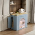 thumbnail image 3 of Euroco 59" Extendable Dining Table with 3 Removable Leaves for 4,Mobile Rolling Island Table with Power Outlet and Saving-Space Cabinet for Kitchen Living Room,Grey-Blue, 3 of 11