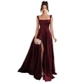 thumbnail image 1 of Vestido de fiesta Stylefun de satén burdeos con cuello cuadrado y bolsillos, 1 of 7